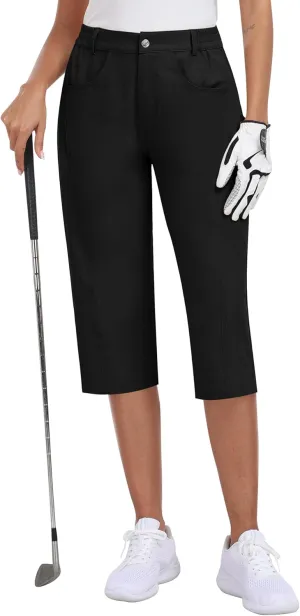 MoFiz Women's Capri Pants with Pockets Lightweight Cropped Golf Hiking Pants Quick Dry Summer Elastic Waist Capris