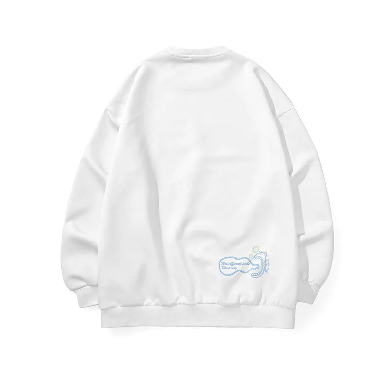 Monogram-printed space cotton crew-neck drop cuff ribbed sleeve hoodie