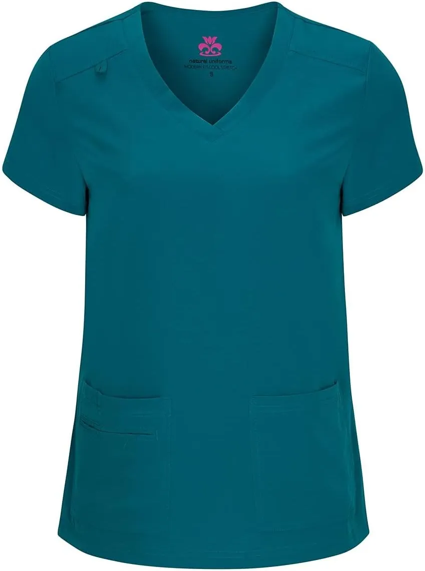 Natural Uniforms Women's Cool Stretch V-Neck Top and Cargo Pant Scrub Set with Regular and Petite Sizes