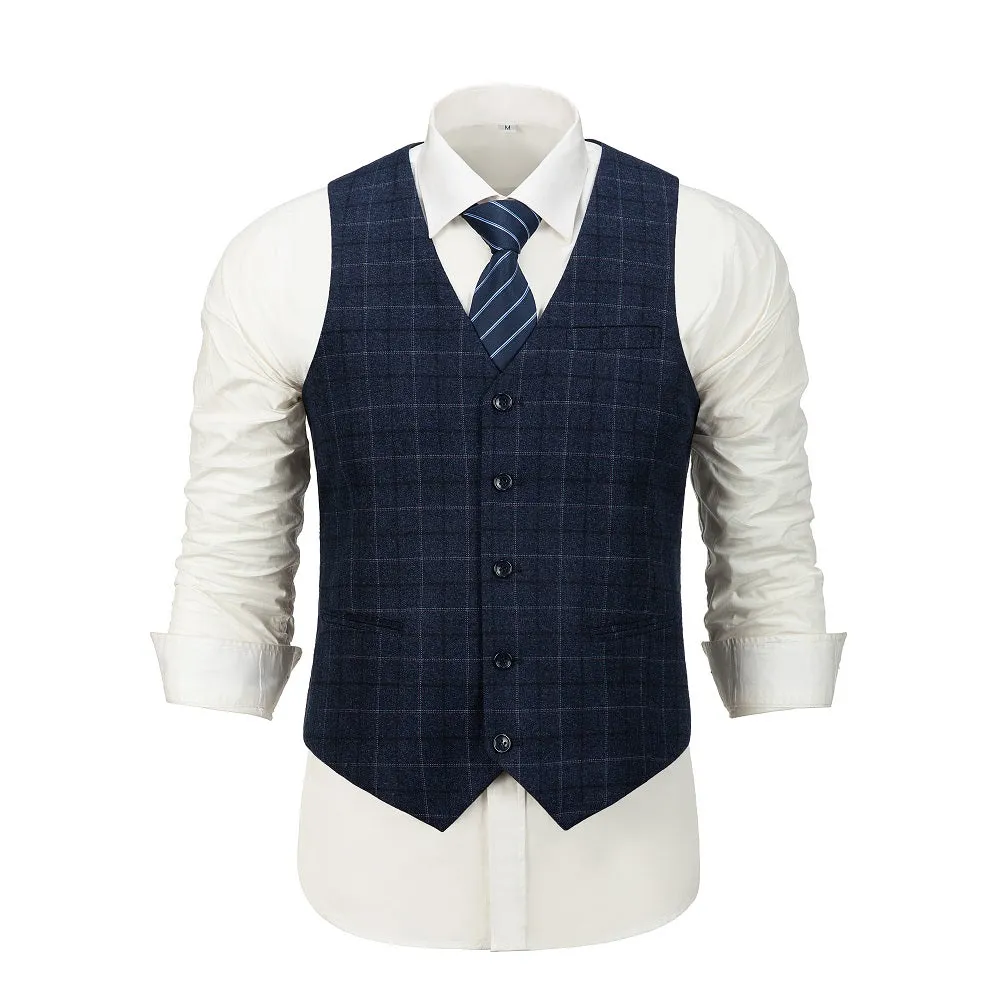 Navy Plaid Men's 3 Piece Set for Party, Wedding and Business