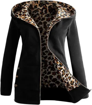 nerohusy Womens Warm Faux Coat Fashion 2022 Jacket Winter Leopard Long Sleeve Oversized Hoodie Outerwear for Ladies