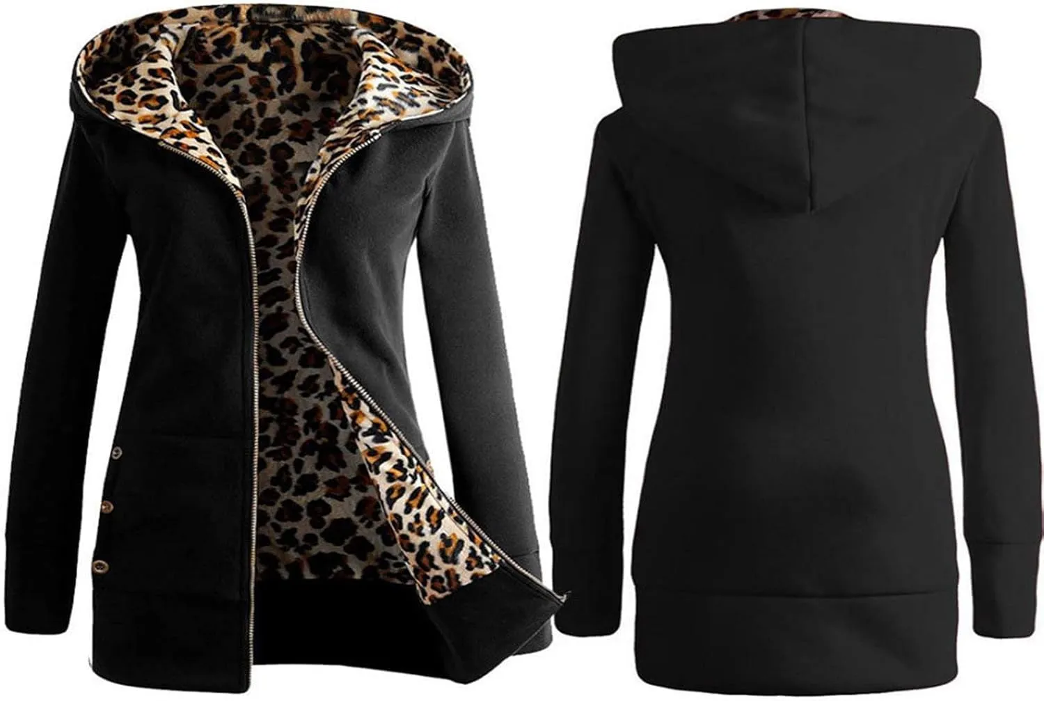 nerohusy Womens Warm Faux Coat Fashion 2022 Jacket Winter Leopard Long Sleeve Oversized Hoodie Outerwear for Ladies