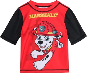 Nickelodeon Boys' Rash Guard Short Sleeve Top - Paw Patrol Chase & Marshall Quick Dry UPF50  Sun Protection Swim Shirt (2T-7)