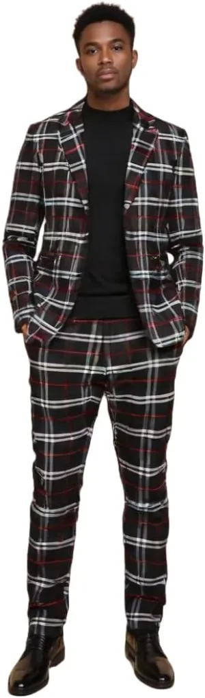 NOVOCCT Men's Plaid Blazer & Pants Set | Slim Fit 2-Button Jacket   Stretch Skinny Dress Pants | Matching Plaid Suit Outfit for Business & Casual