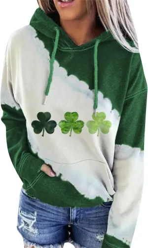 OMZIN Women's St. Patrick's Day Hooded Sweatshirt Long Sleeve Shamrock Sweatshirt