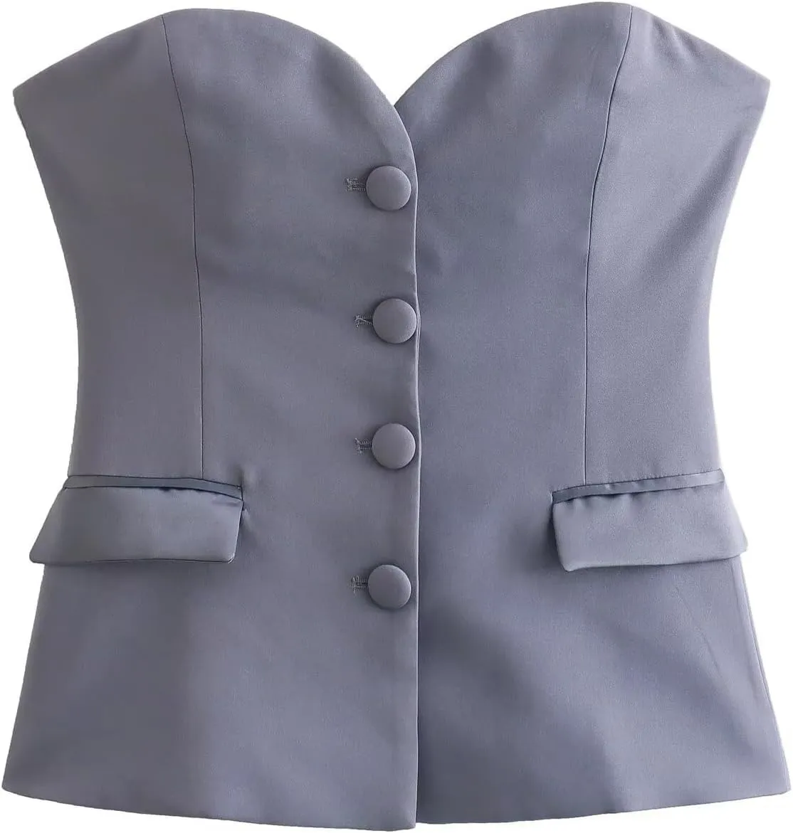 Perbai Womens Sleeveless Blazer Tube Top Off Shoulder Button Front Fitted Strapless Work Business Bandeau Vest