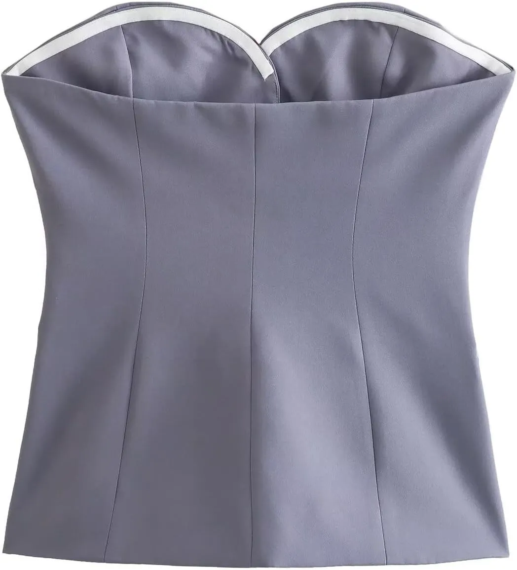 Perbai Womens Sleeveless Blazer Tube Top Off Shoulder Button Front Fitted Strapless Work Business Bandeau Vest