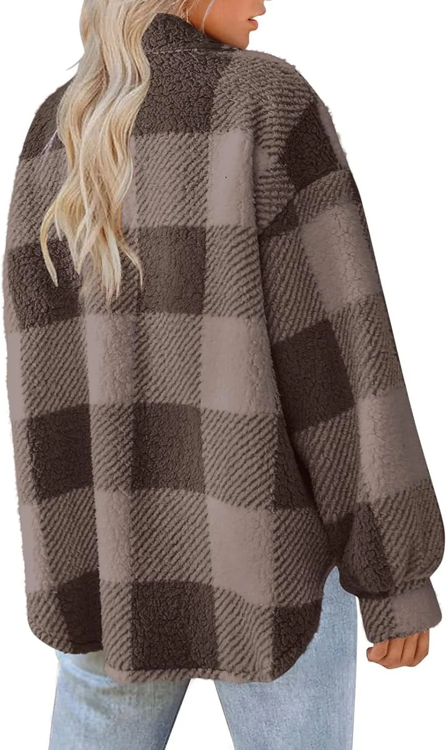 Plaid Flannel Jacket for Women Oversized Hoodie Button Down Lapel Collar Coats Fall Trendy Fleece Long Sleeve Blouses