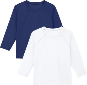 Poroka 2 Pack Baby and Toddler Boys' UPF 50  Long-Sleeve Rashguards Baby Boy Quick Dry Swim Shirt Toddler Swimwear Surf Tops