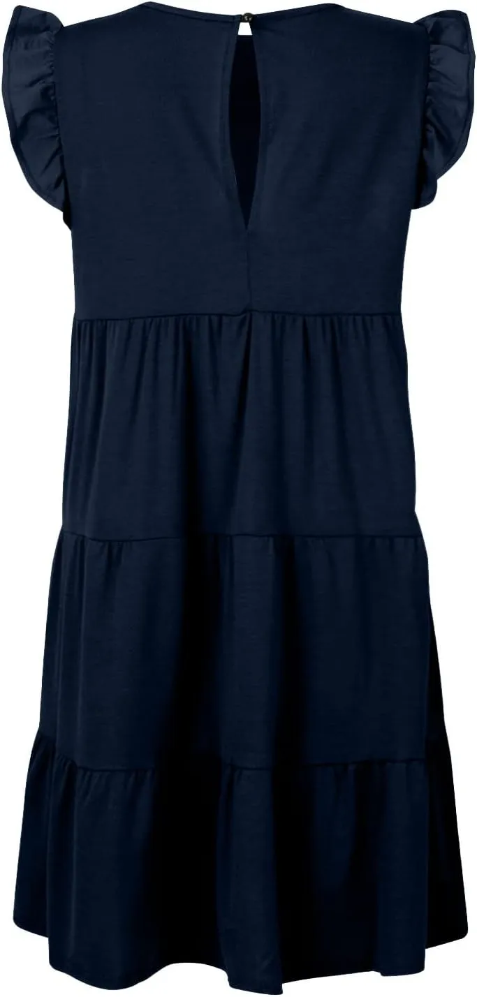 Prom Dress, Women's Casual Summer Mini Dress Puffy Short Sleeve Square Neck Smocked Tiered Ruffle Dresses