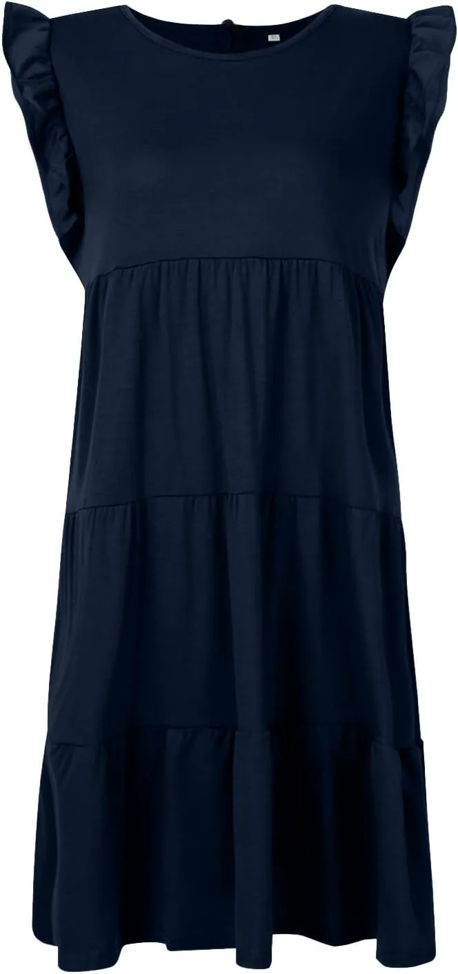 Prom Dress, Women's Casual Summer Mini Dress Puffy Short Sleeve Square Neck Smocked Tiered Ruffle Dresses