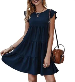 Prom Dress, Women's Casual Summer Mini Dress Puffy Short Sleeve Square Neck Smocked Tiered Ruffle Dresses