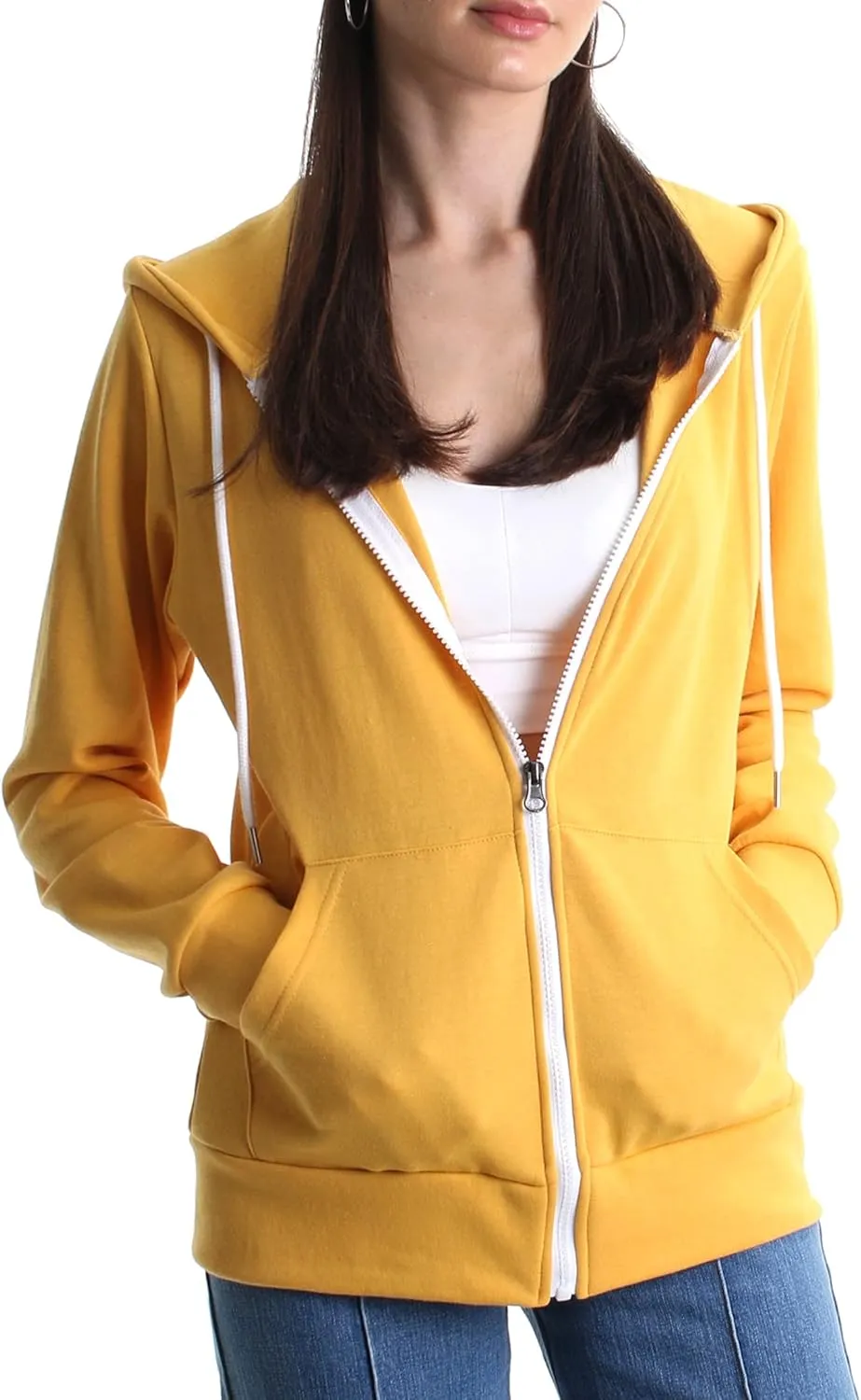 Regular Fit Women's Casual Full-Zip Hoodie Lightweight Long Sleeve Sweatshirt Casual Jacket with Pocket