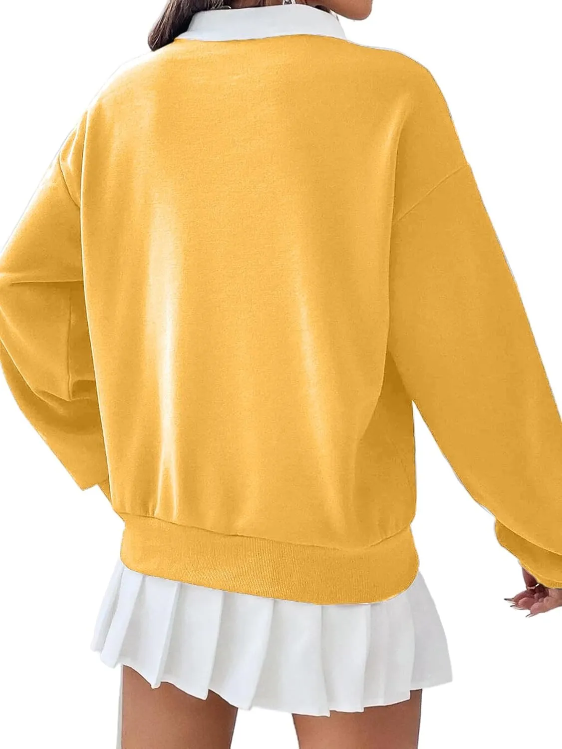 Remidoo Women's Contrast Collar Sweatshirt Casual Oversized Long Sleeve Pullover