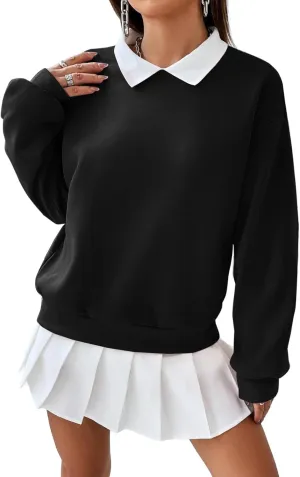 Remidoo Women's Contrast Collar Sweatshirt Casual Oversized Long Sleeve Pullover