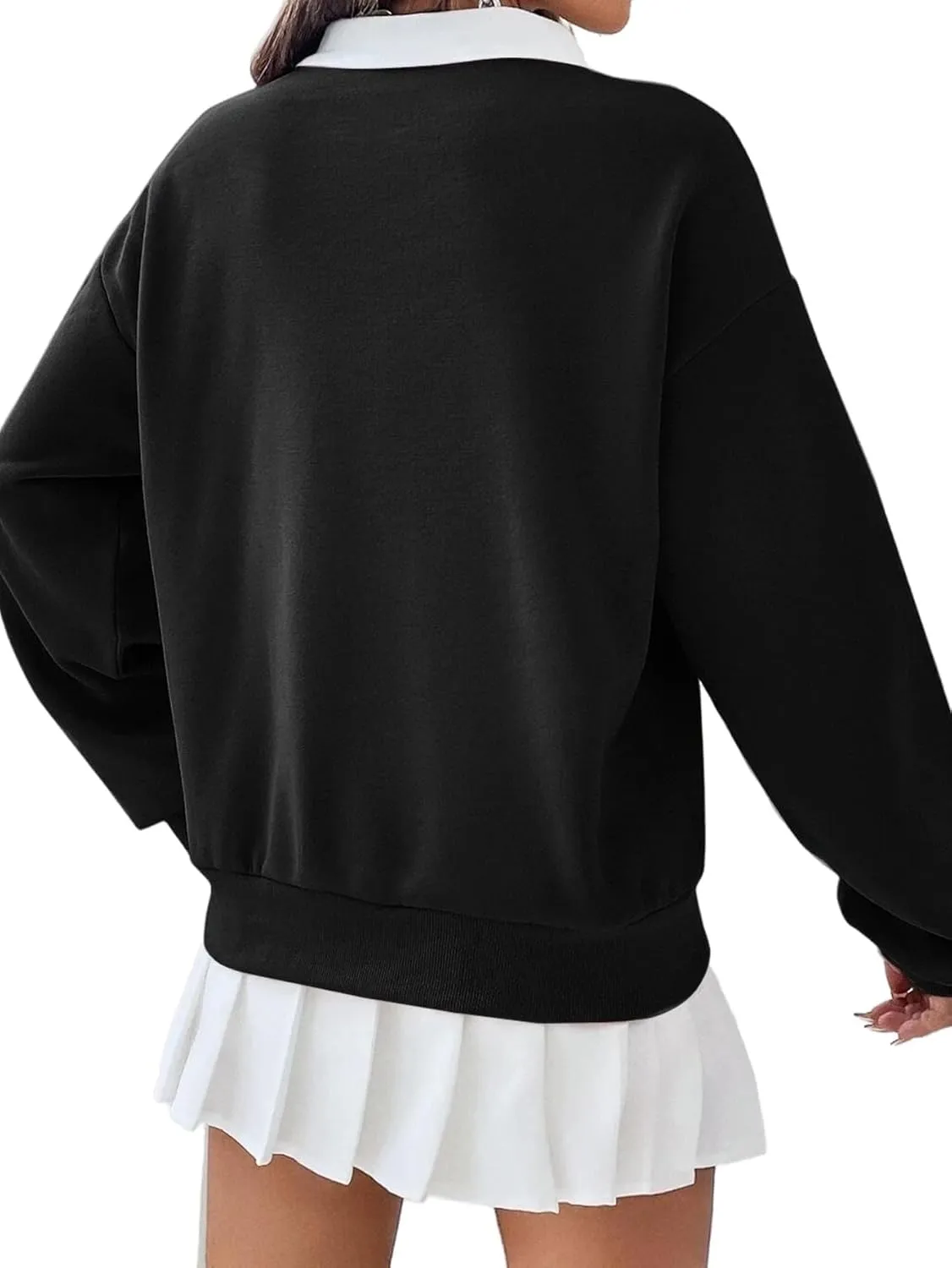 Remidoo Women's Contrast Collar Sweatshirt Casual Oversized Long Sleeve Pullover