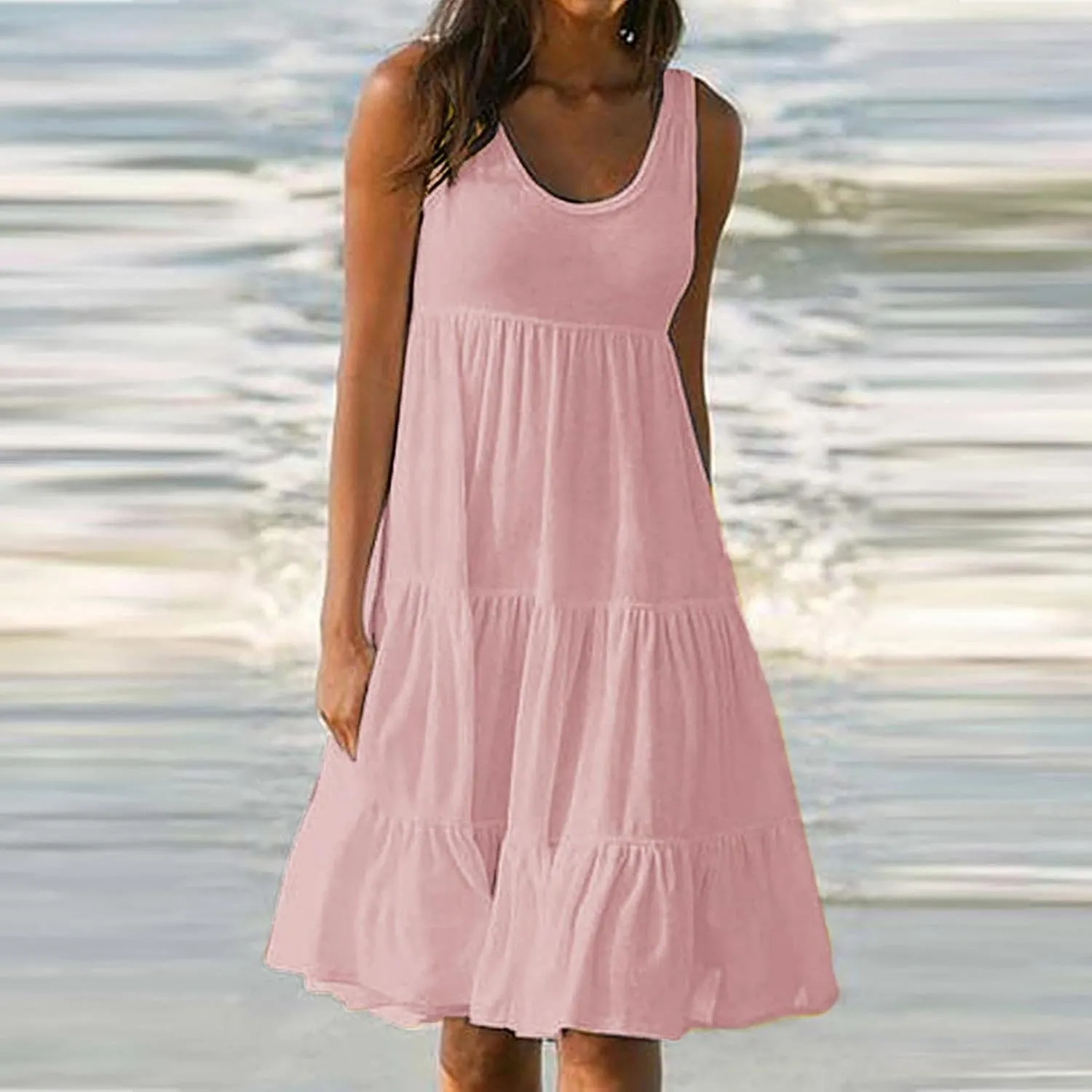 RKSTN Sleeveless Summer Dress for Women Flowy Casual Boho Beach Plus Size Dresses Trendy Tiered A-Line Gradient Sundresses