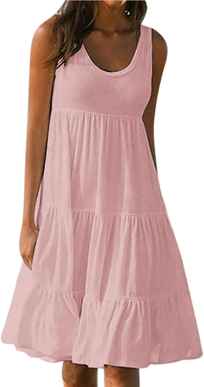 RKSTN Sleeveless Summer Dress for Women Flowy Casual Boho Beach Plus Size Dresses Trendy Tiered A-Line Gradient Sundresses