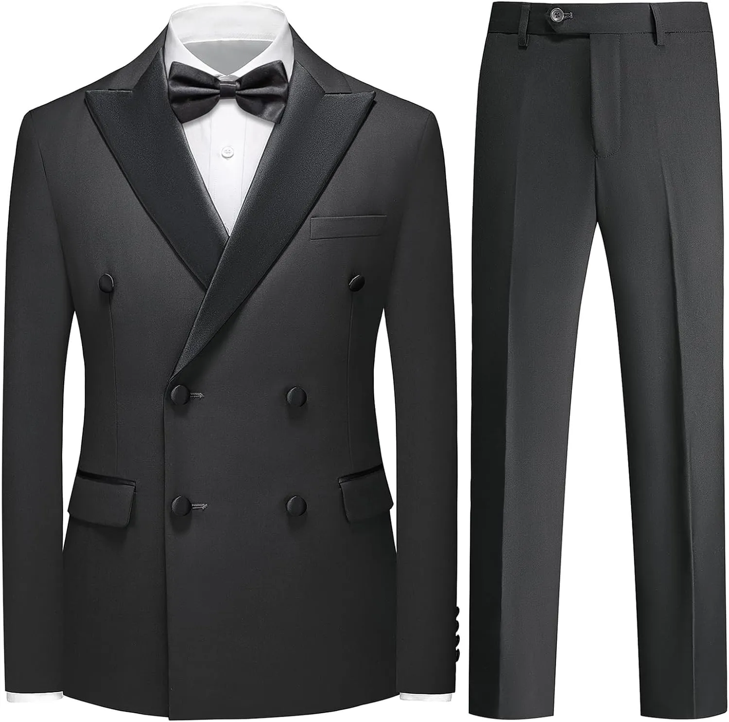 Rogers & Morris Tuxedo Suits for Men Solid 2 Piece Regular Fit Formal Set Peak Lapels Double Breasted Jacket and Pants