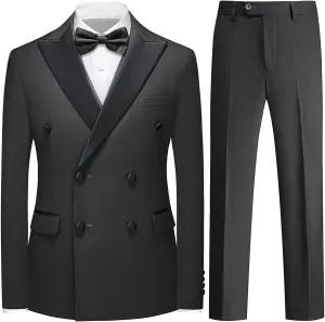 Rogers & Morris Tuxedo Suits for Men Solid 2 Piece Regular Fit Formal Set Peak Lapels Double Breasted Jacket and Pants
