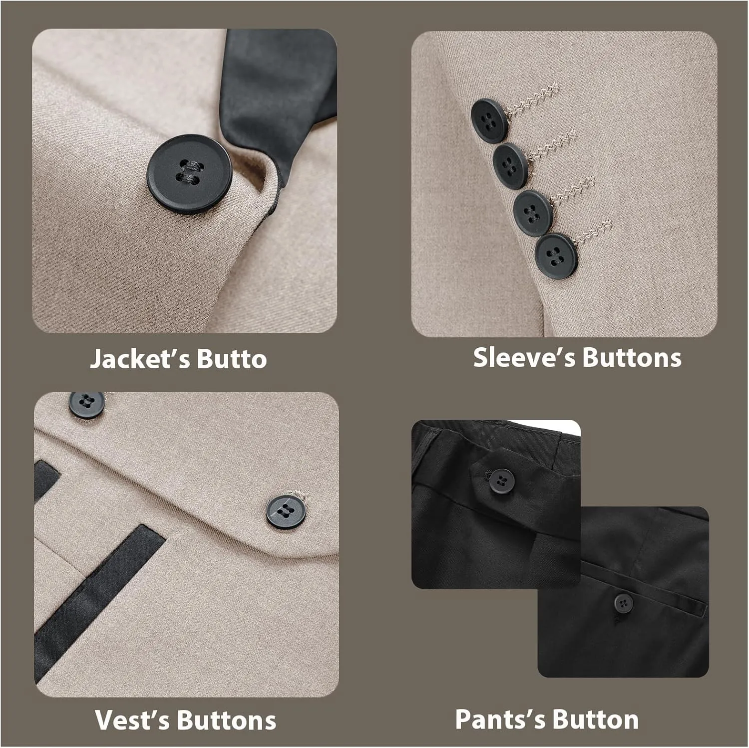 Rogers & Morris Tuxedo Suits for Men Solid 3 Piece Slim FitFormal Set Peak Lapels One Button Jacket Vest Pants