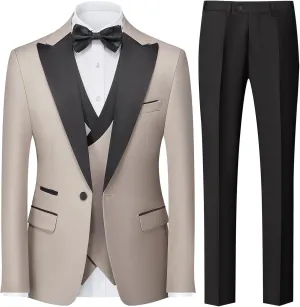 Rogers & Morris Tuxedo Suits for Men Solid 3 Piece Slim FitFormal Set Peak Lapels One Button Jacket Vest Pants