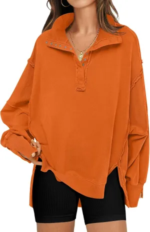 RUBZOOF Oversized Sweatshirt for Women Trendy Button Henley Neck Pullover Long Sleeve Tops Casual Fall Clothes XS-XL