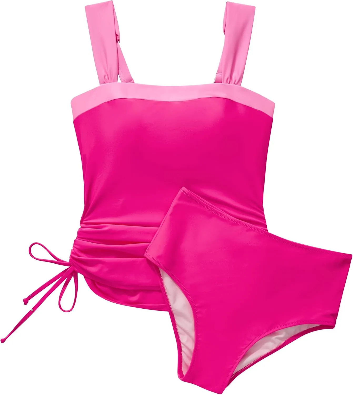 RXRXCOCO Women Tankini Bathing Suits Tummy Control Ruched Swimsuits Colorblock Drawstring Swimwear