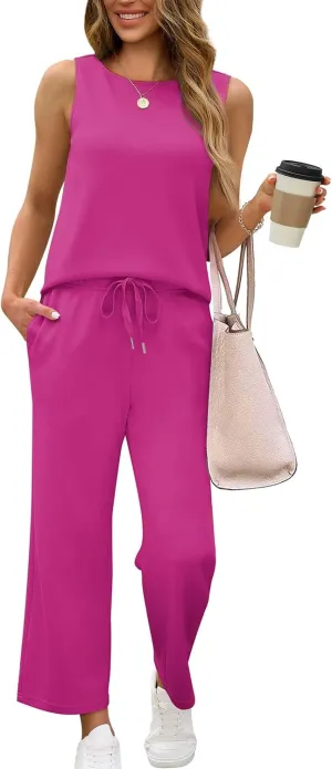 SAMPEEL Two Piece Sets for Women Summer Outfits Beach Vacation Clothes Wide Leg Crop Pants