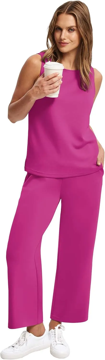SAMPEEL Two Piece Sets for Women Summer Outfits Beach Vacation Clothes Wide Leg Crop Pants