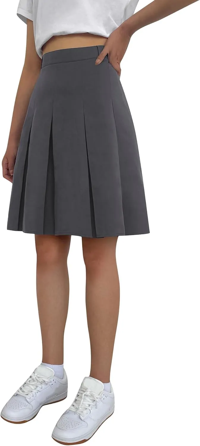 SANGTREE Women Knee Length Pleated Skirts, Girl Midi Long High Waisted Skirt, 6 Years - US 4XL
