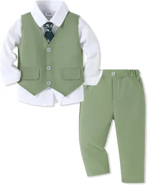 SANMIO Boy Suit Toddler Boys Formal Dress Outfit Shirt Printed Tie Vest Pants Baby Tuxedo Boys Wedding Clothes