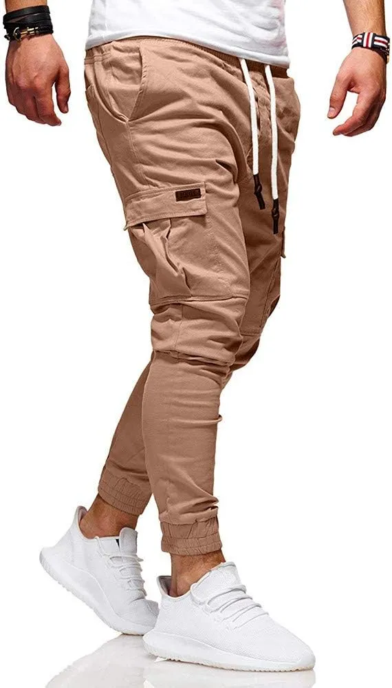 sdbrld Cargo Pants For Men Men's Outdoor Hiking Joggers Fashion Solid Drawstring Recreation Fitness Cargo Pants with Pocket