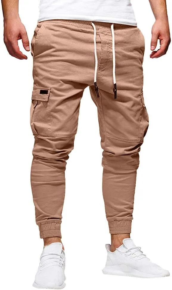 sdbrld Cargo Pants For Men Men's Outdoor Hiking Joggers Fashion Solid Drawstring Recreation Fitness Cargo Pants with Pocket