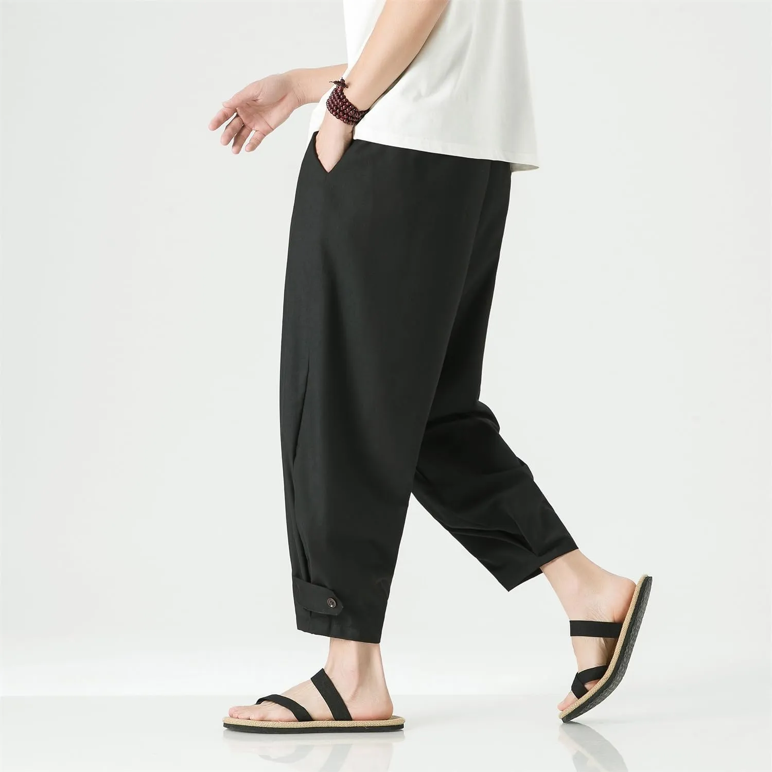 Seidarise Men's Cotton Linen Harem Pants Casual Loose Hippie Yoga Beach Pants