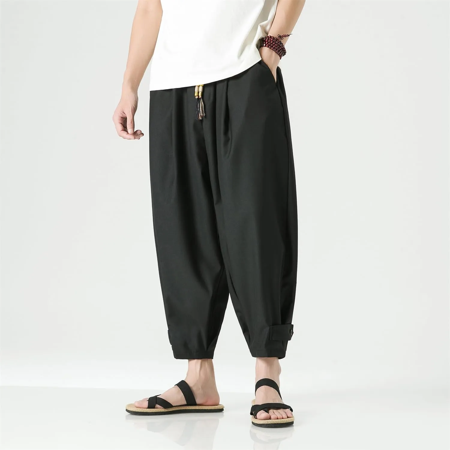 Seidarise Men's Cotton Linen Harem Pants Casual Loose Hippie Yoga Beach Pants