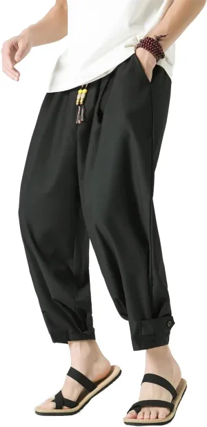 Seidarise Men's Cotton Linen Harem Pants Casual Loose Hippie Yoga Beach Pants