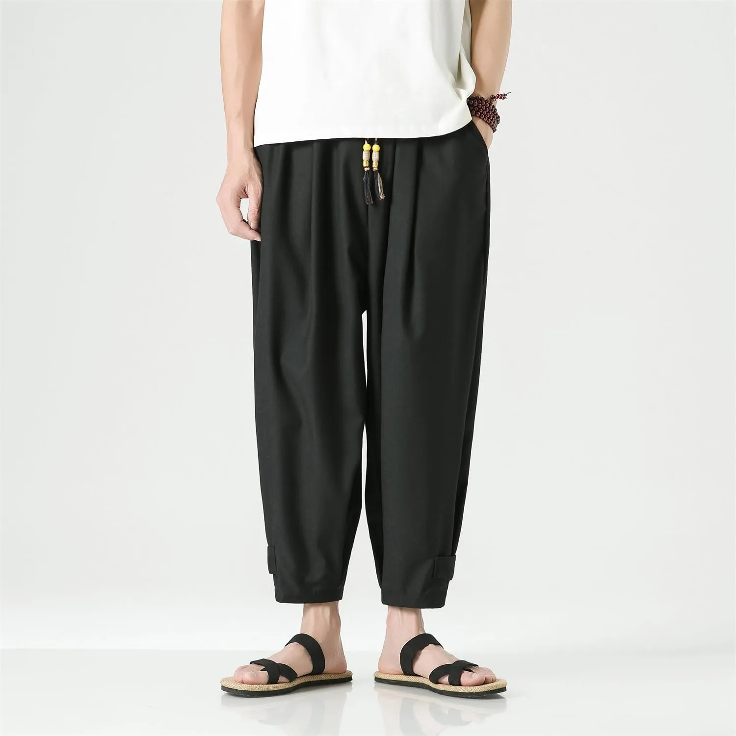Seidarise Men's Cotton Linen Harem Pants Casual Loose Hippie Yoga Beach Pants