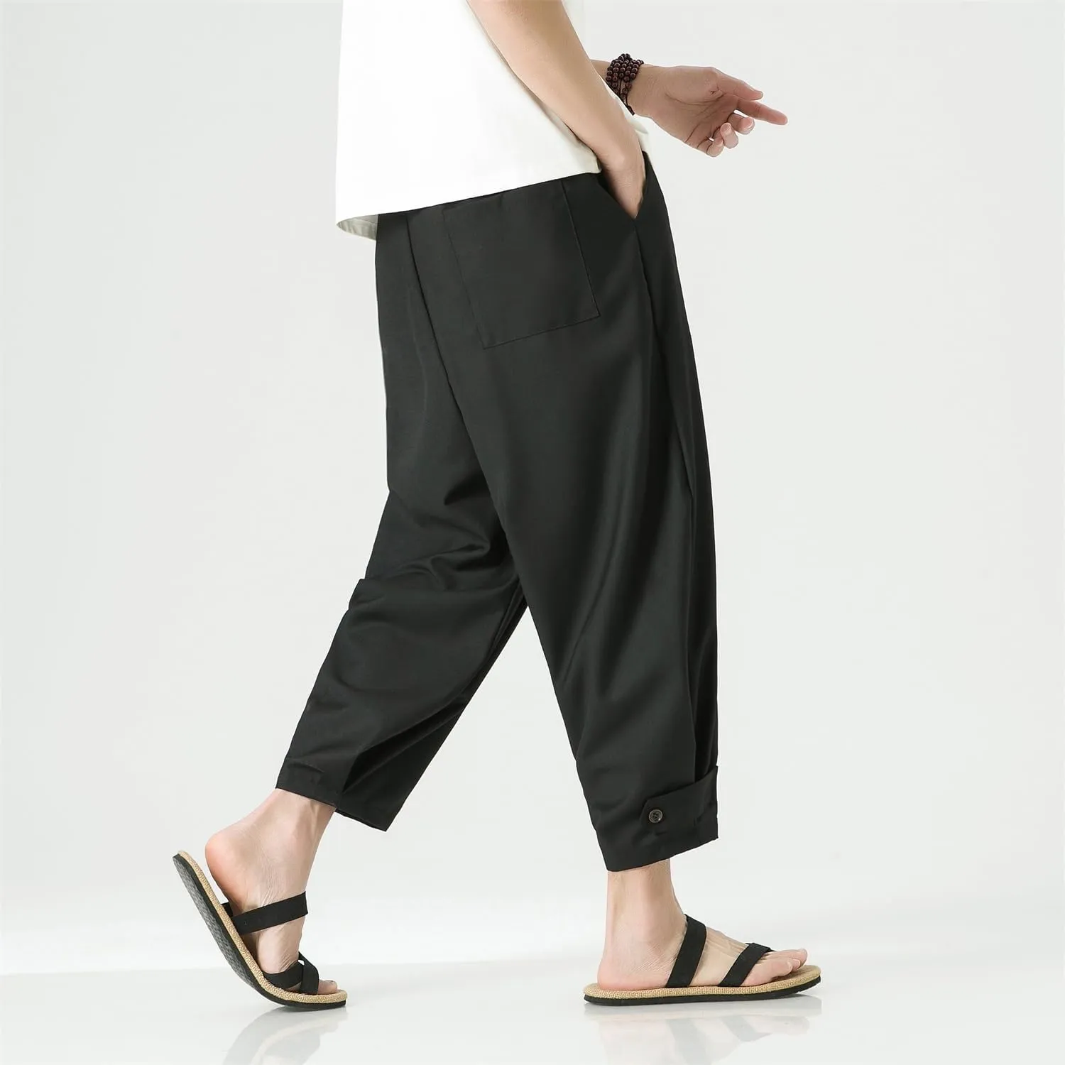 Seidarise Men's Cotton Linen Harem Pants Casual Loose Hippie Yoga Beach Pants