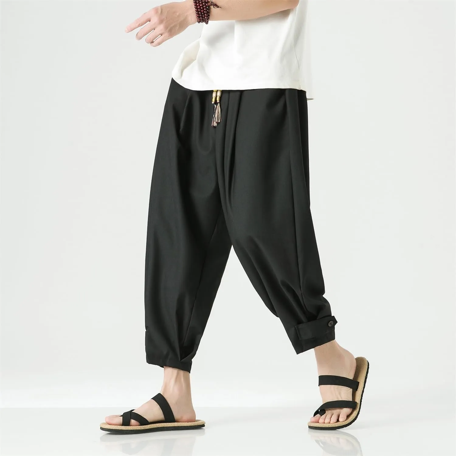 Seidarise Men's Cotton Linen Harem Pants Casual Loose Hippie Yoga Beach Pants