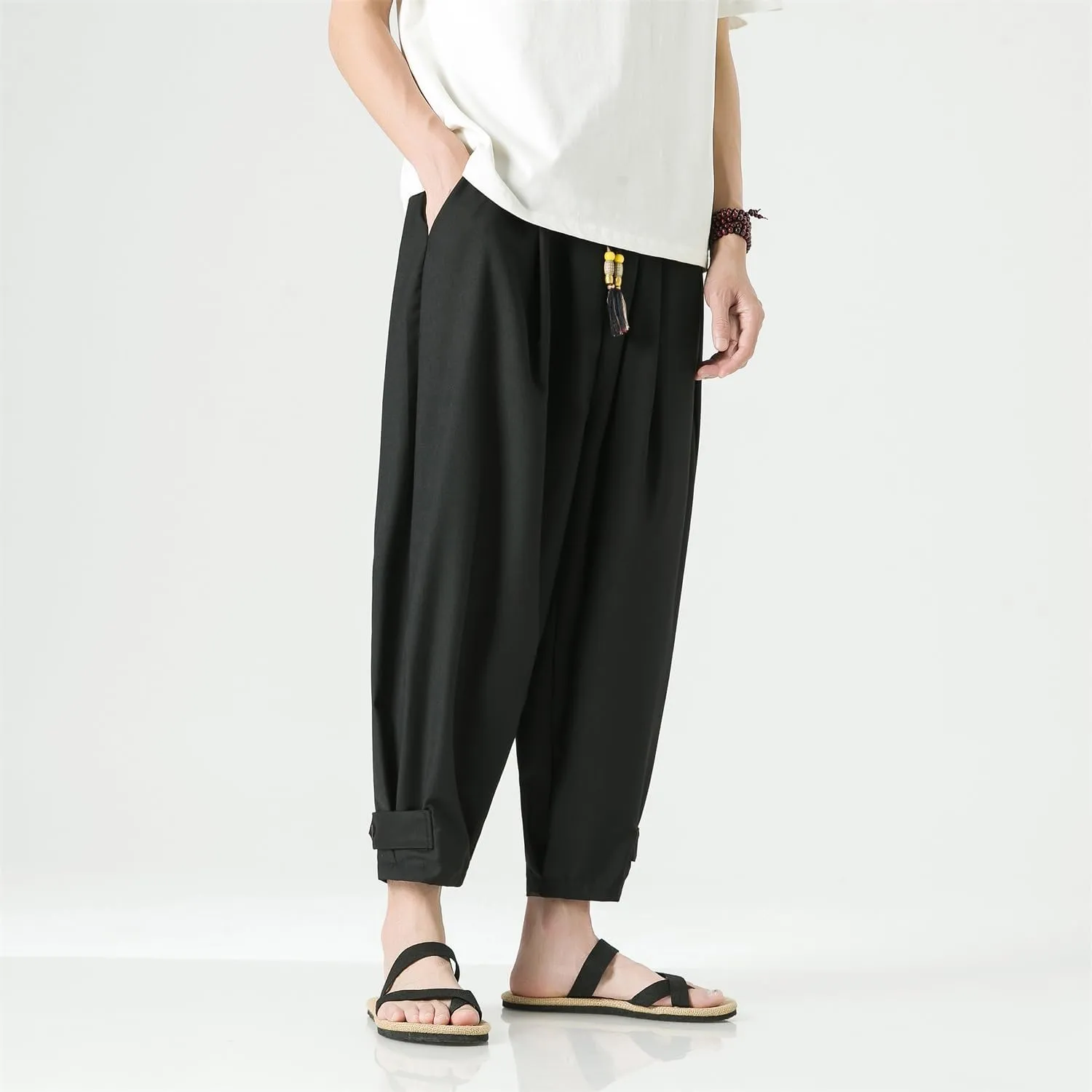 Seidarise Men's Cotton Linen Harem Pants Casual Loose Hippie Yoga Beach Pants