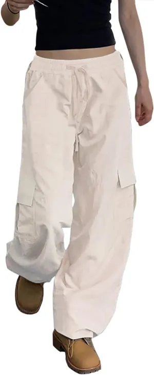 SESERAGI Parachute Pants Cargo Pants Women Baggy Streetwear Y2K Drawstring Trousers Wide Leg Pants