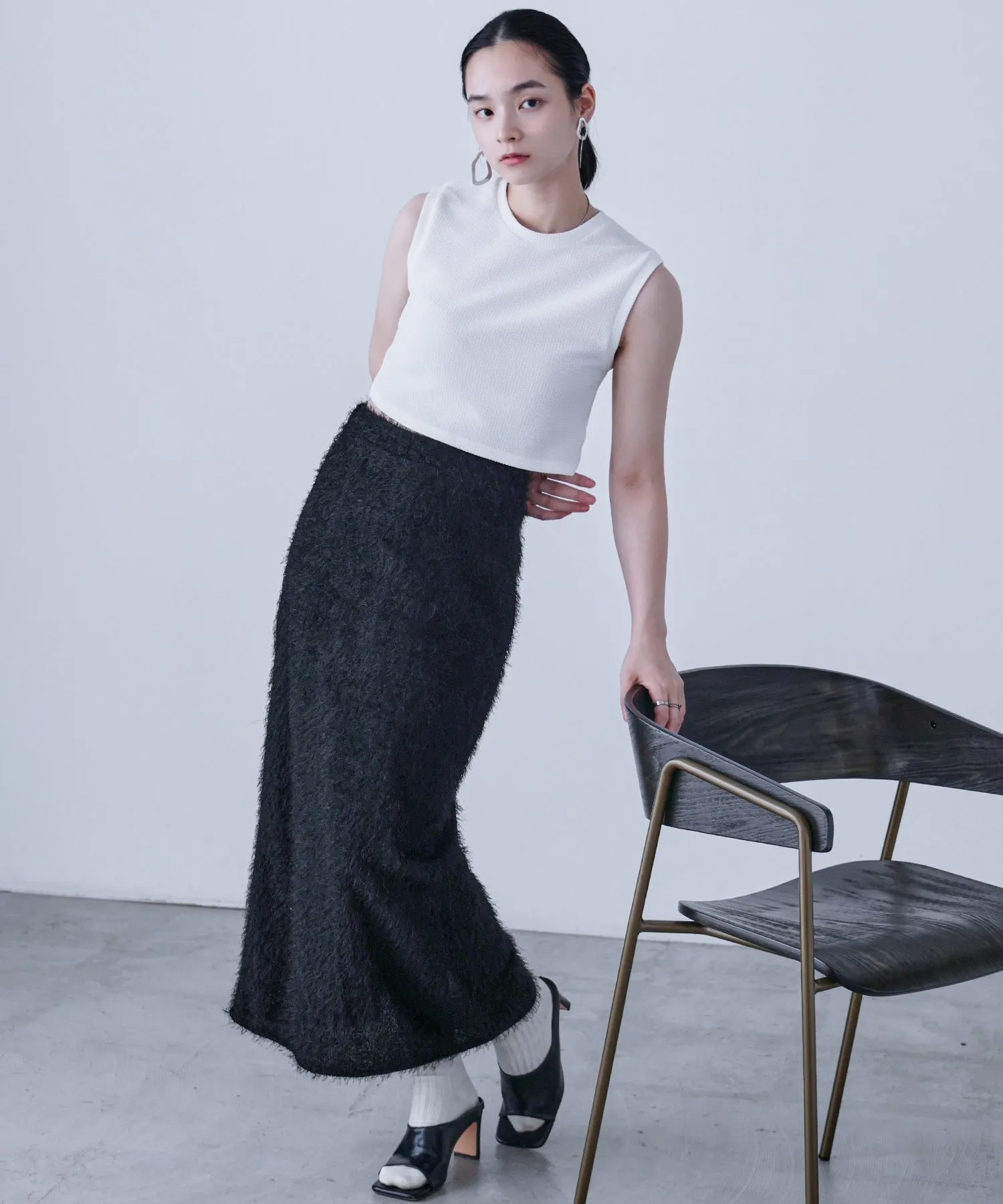 Shaggy Knit Tight Long Skirt