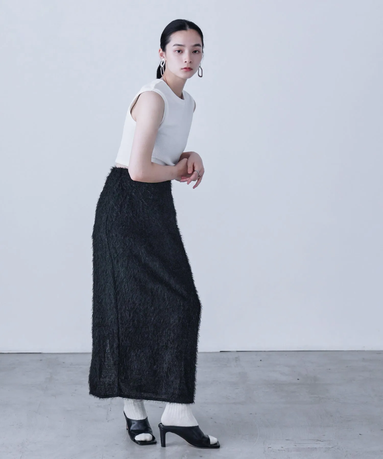 Shaggy Knit Tight Long Skirt