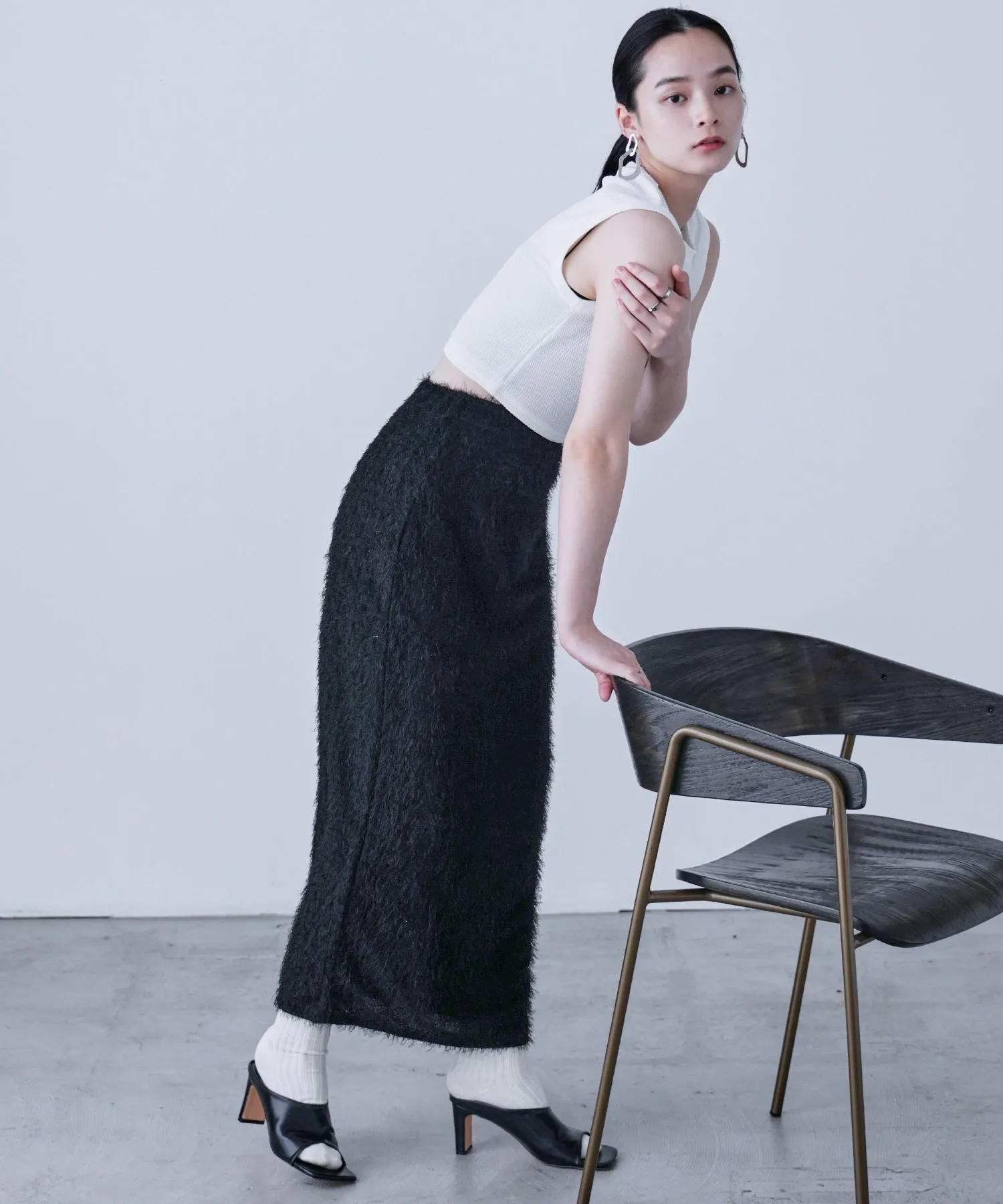 Shaggy Knit Tight Long Skirt