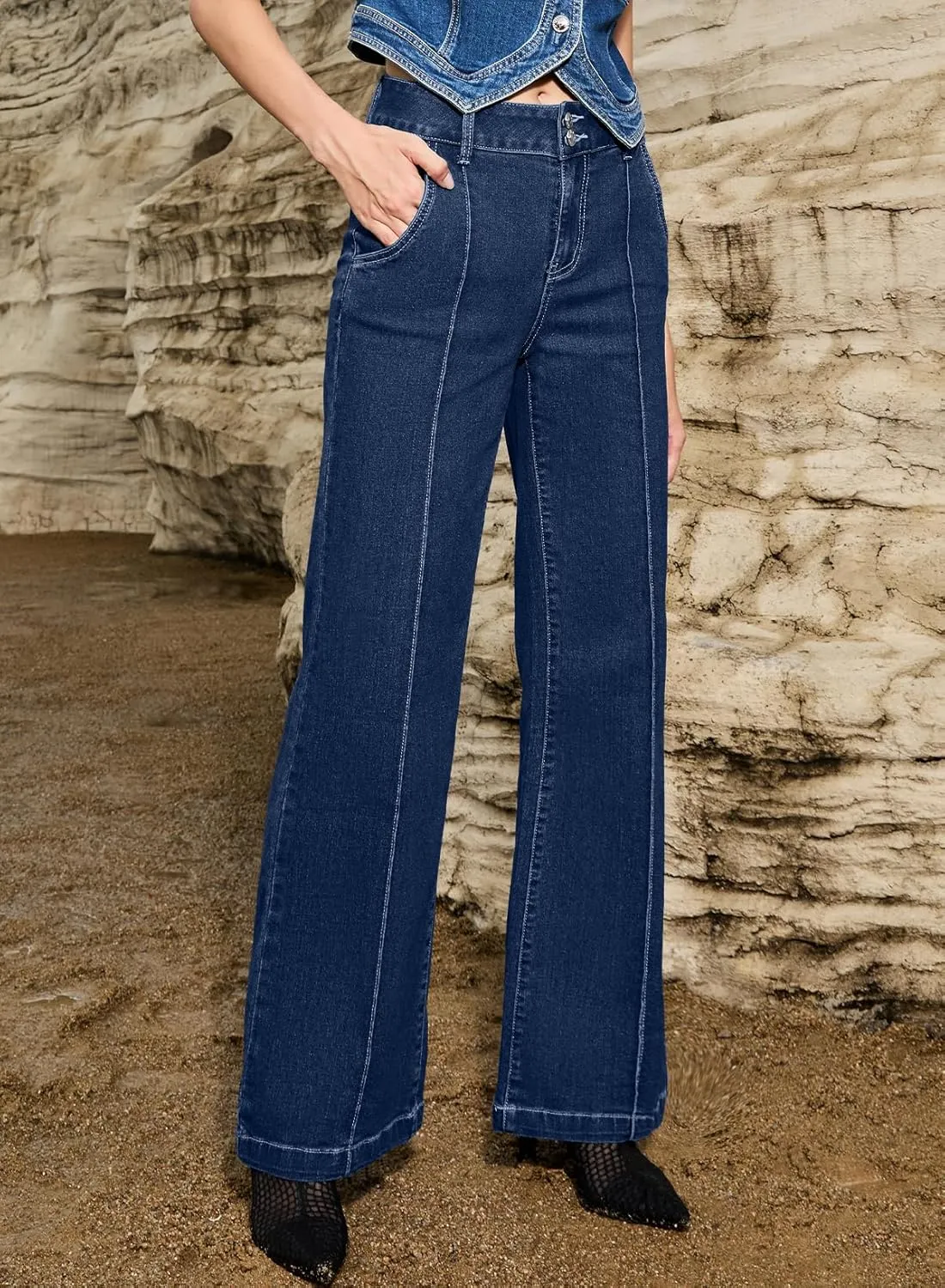 Sidefeel Womens Wide Leg Jeans Casual Baggy High Waisted Stretch Denim Pants