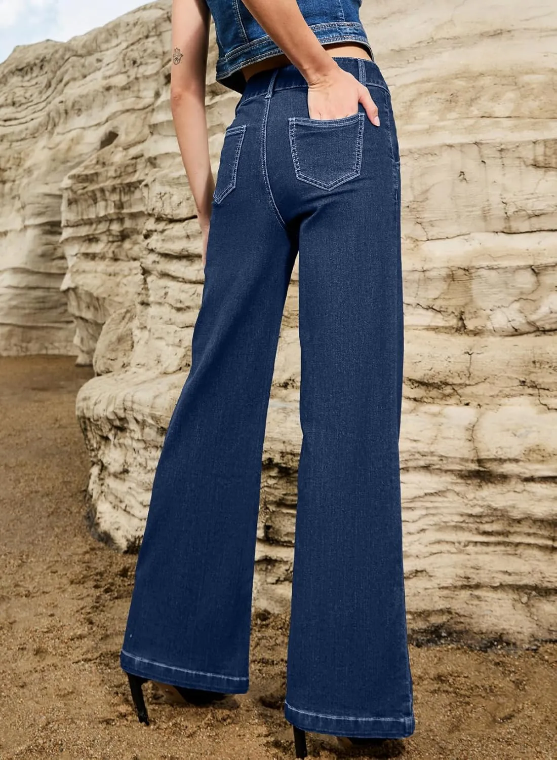 Sidefeel Womens Wide Leg Jeans Casual Baggy High Waisted Stretch Denim Pants