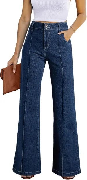 Sidefeel Womens Wide Leg Jeans Casual Baggy High Waisted Stretch Denim Pants