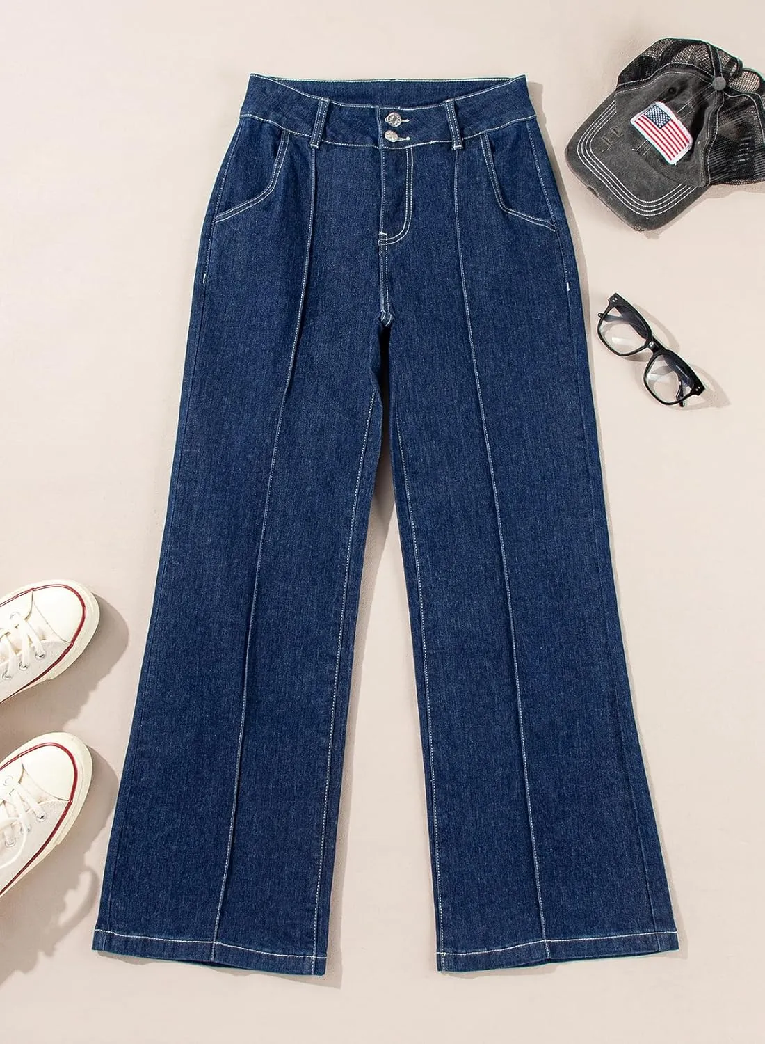 Sidefeel Womens Wide Leg Jeans Casual Baggy High Waisted Stretch Denim Pants