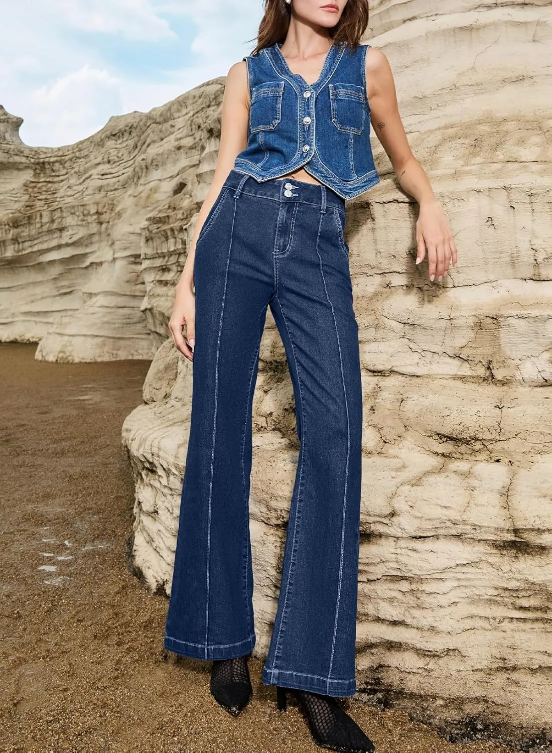 Sidefeel Womens Wide Leg Jeans Casual Baggy High Waisted Stretch Denim Pants